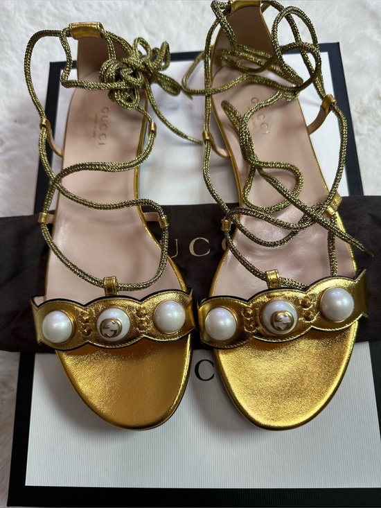 Gucci Shoes - Gucci Metallic Gold Lace-Up Sandals